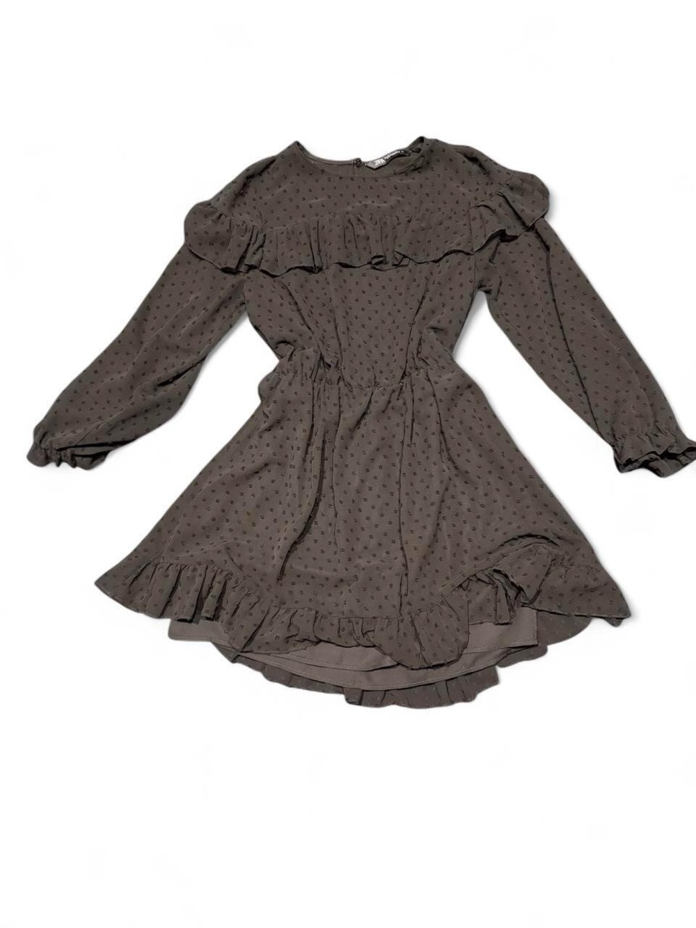Zara black Ruffled Long-Sleeve Casual Dress